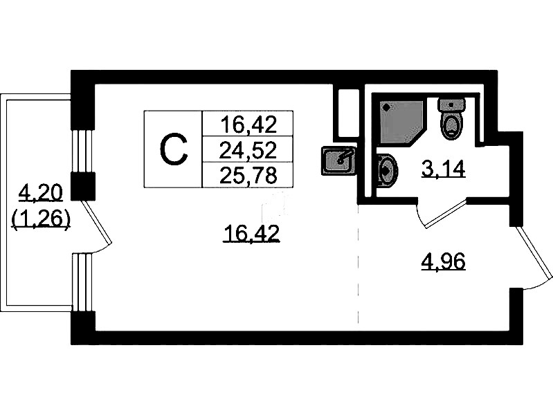 Квартира студия 25.78 м², 3/12 эт., ЖК «Новые Лаврики»